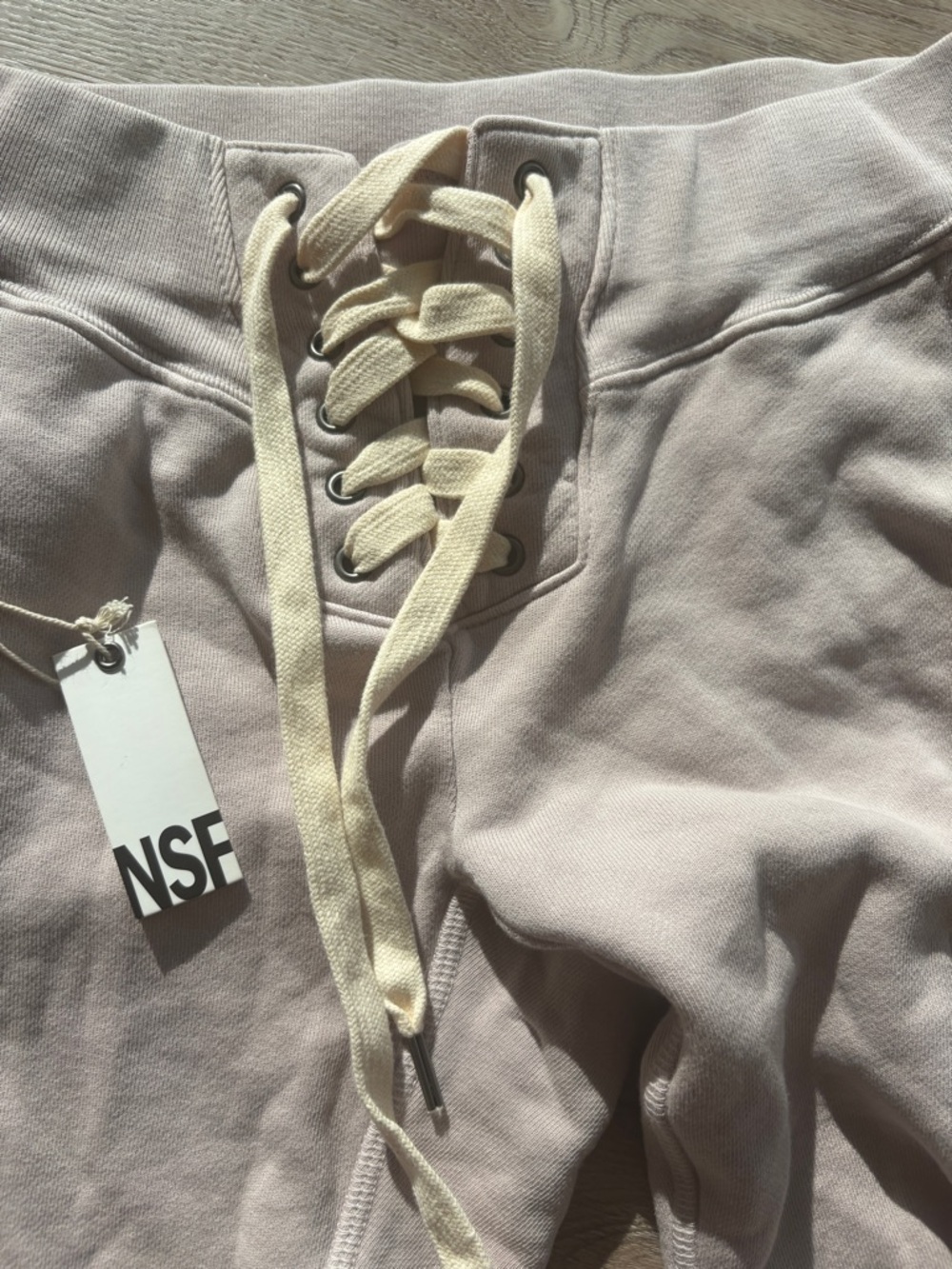 NSF brand laced up distressed sweats/joggers  in Light Beige - Picture 4 of 6